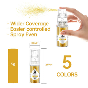 Edible Glitter Spray - 5 Colors Edible Spray Glitter Food Grade Metallic Shimmer Powder Cake Sprinkles For Cookie Decorating Cho