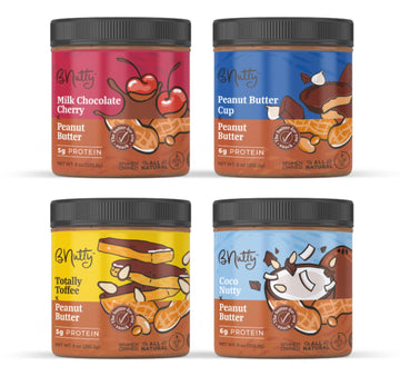 BNutty Chocolate Dream Peanut Butter - Assorted Flavors - Gluten Free - Natural Peanut Butter - Made in USA - 9oz Jars - 4 Pack