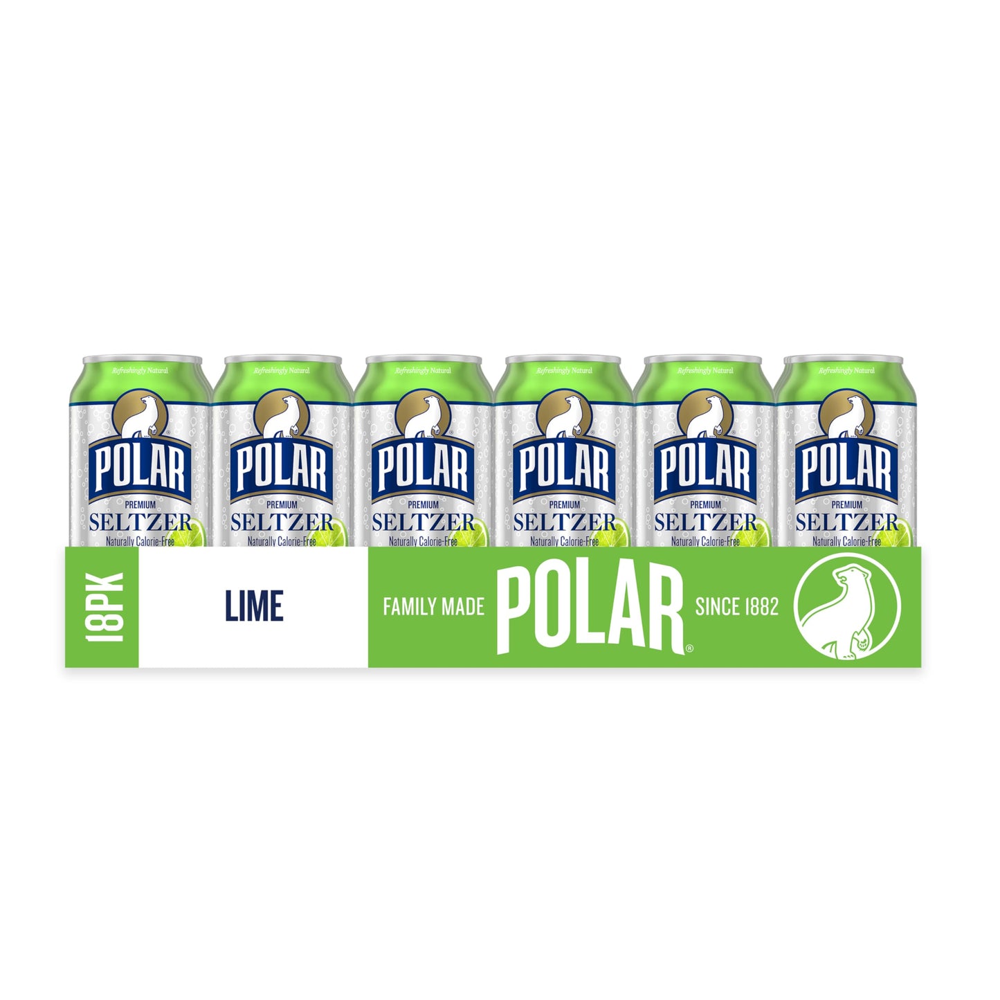 Polar Seltzer Water Lime, 12 Fl Oz Cans, 18 Pack