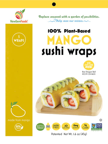 NewGem Mango Sushi Wraps, Gluten Free, Paleo, Vegan, Keto Friendly, Low Calorie Sushi Wrap Alternative, Low Carb Tortilla Wraps,