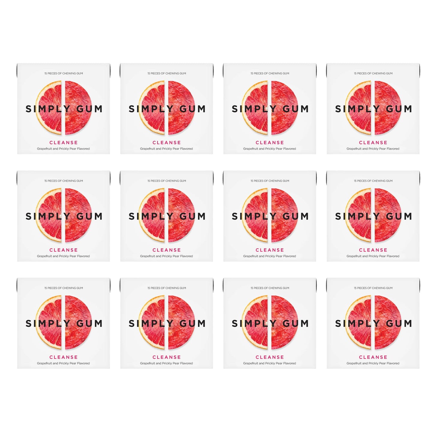Simply Gum | Grapefruit (Cleanse) | Pack of Twelve (180 Pieces Total) | Synthetic Free + Aspartame Free + non GMO