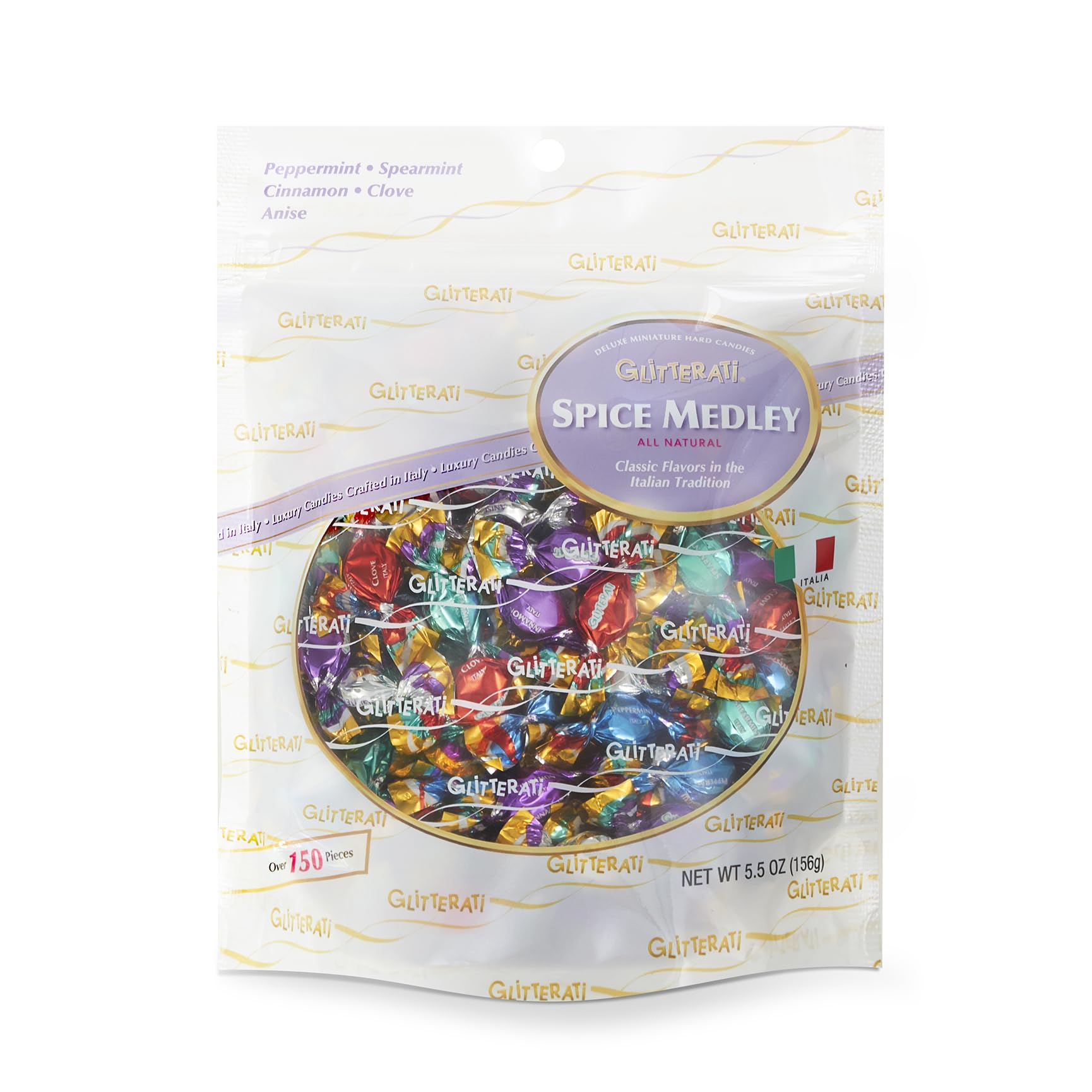 Glitterati All Natural Spice Medley Italian Mini Hard Candies  Individually Wrapped Gourmet Candy Assortment  Vegan  Gluten Free  Non Gmo  Bulk Pack  5.5 Oz  Approx. 150 Count