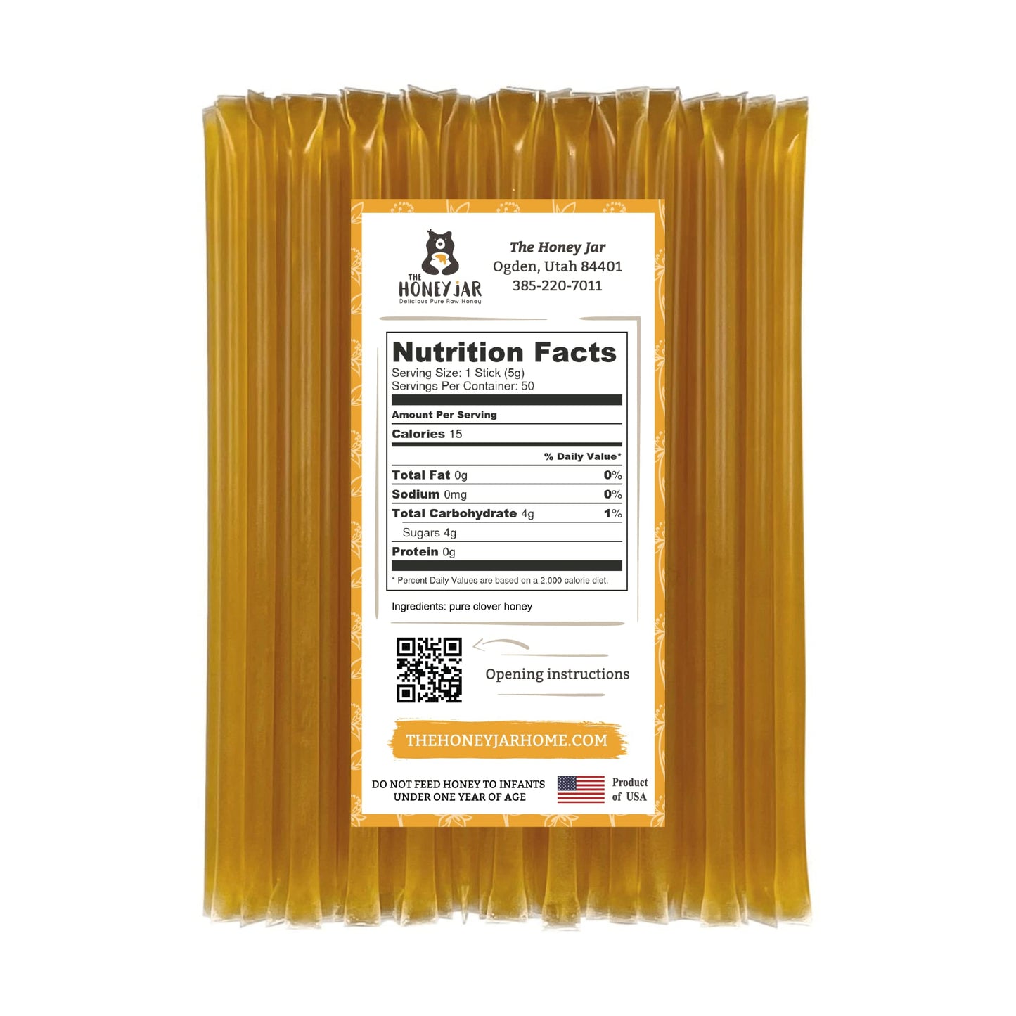 The Honey Jar Raw Honey Sticks - Pure Honey Straws for Tea & Coffee - 50 Count