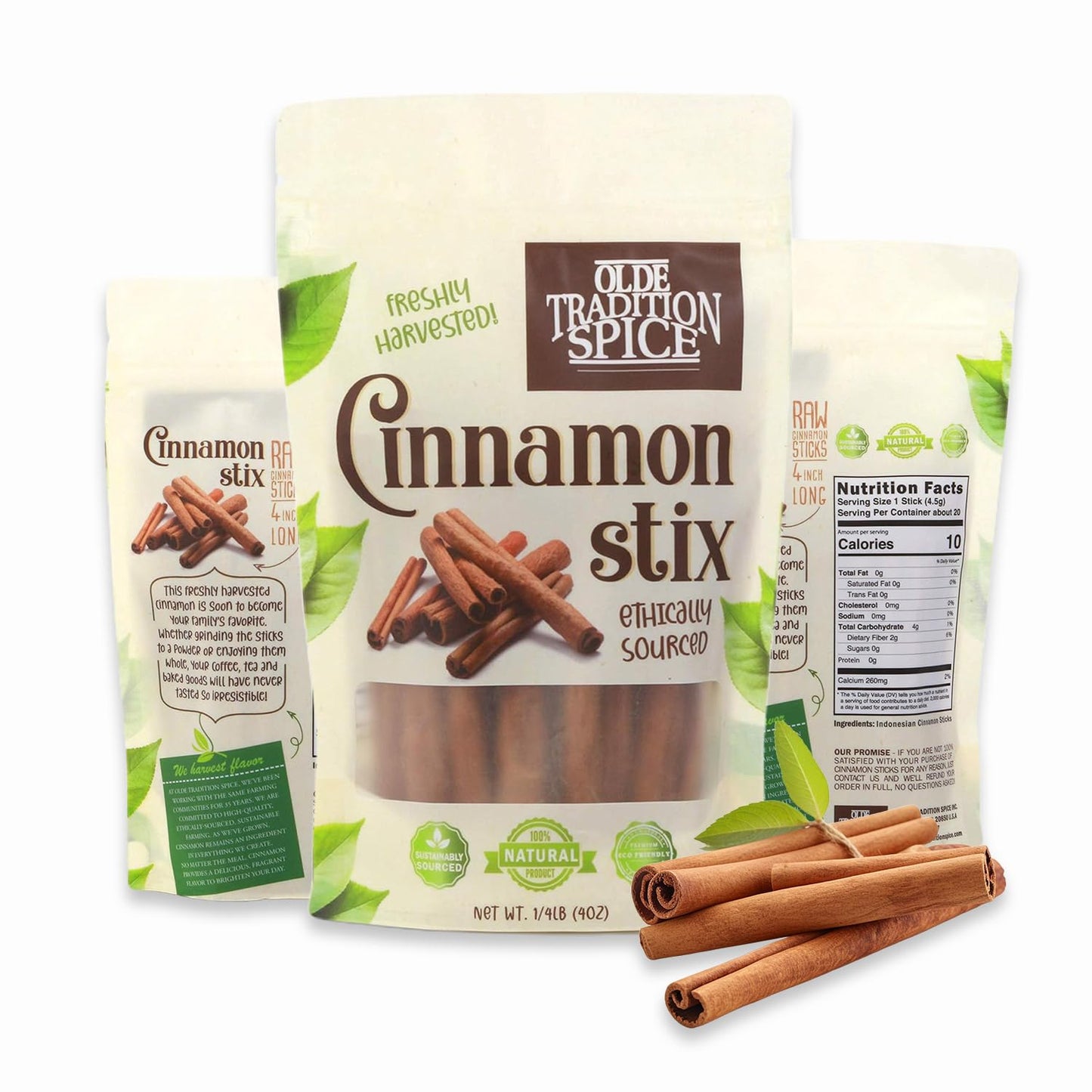 Olde Tradition Spice Organic Cinnamon Sticks Whole 4 Sticks, 4 oz - Ethically Sourced for Cooking, Drink & Crafting
