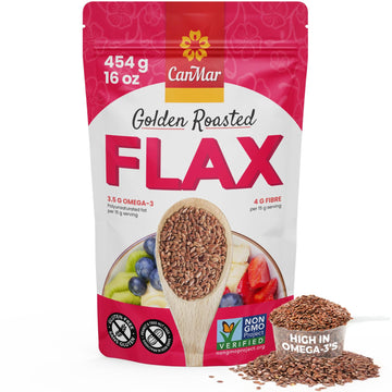 CanMar Golden Roasted Whole Flax Seeds 16 oz (1 lb), Non-GMO, Gluten Free & Vegan, Flaxseed with Omega-3, Fiber, Rich in ALA Fat