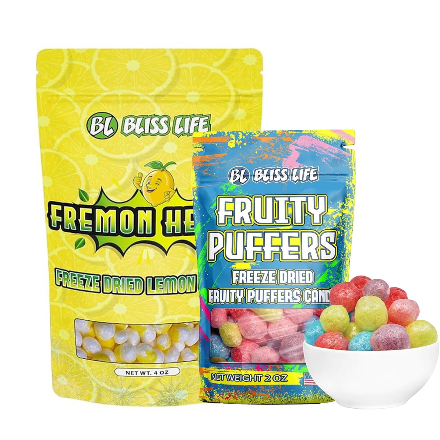 Bliss Life Freeze Dried Jolly & Fremon Head Bundle, Happy Sour Snacks, 2oz & 4oz, Unique Novelty Treats for Kids