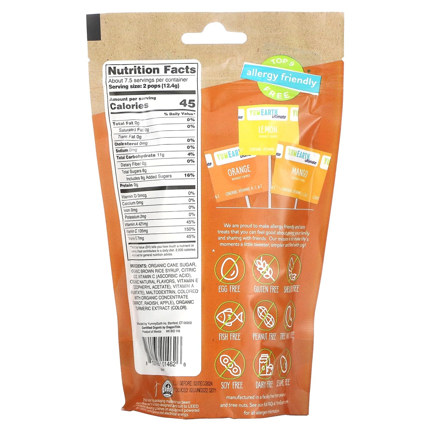 Yumearth Ultimate Organic Anti Oxidant Lollipops, 15 Count, Allergy Friendly, Gluten Free, Non-Gmo, Vegan, No Artificial Flavors