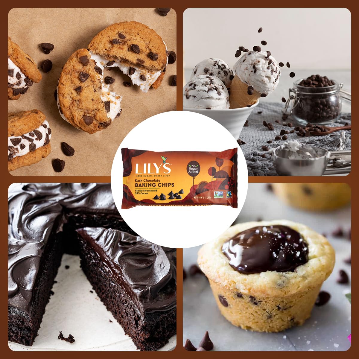 Sugar-Free Dark Chocolate Chips for Baking, 2 Bags of Lilys Baking Chips 9oz Each, Delicious Baking Chips Without the Sugar, Pe