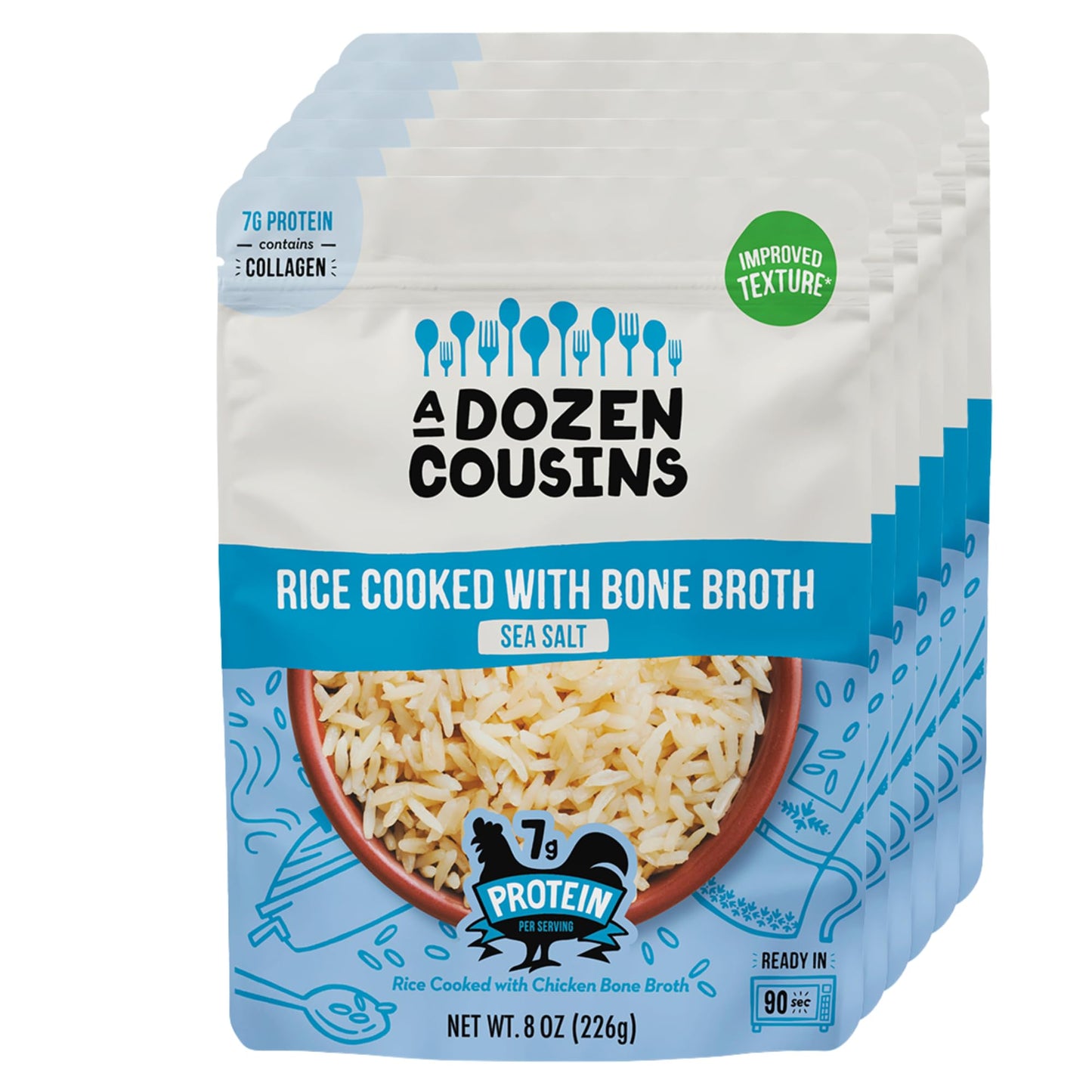 A Dozen Cousins Sea Salt Instant Minute Rice (6 Pack), Microwave Ready to Eat Meals, Parboiled Long Grain White Rice Simmered in