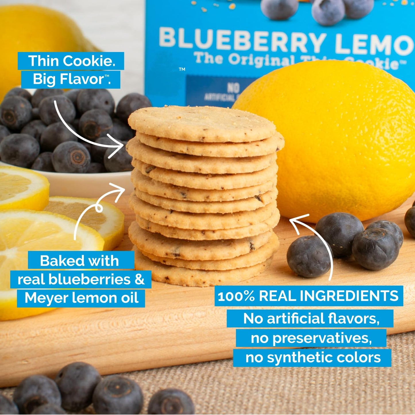 Deweys Bakery Blueberry Lemon Moravian Style Cookie Thins, Bakery Fresh With Real Simple Ingredients, Low Calorie Snack, No Arti
