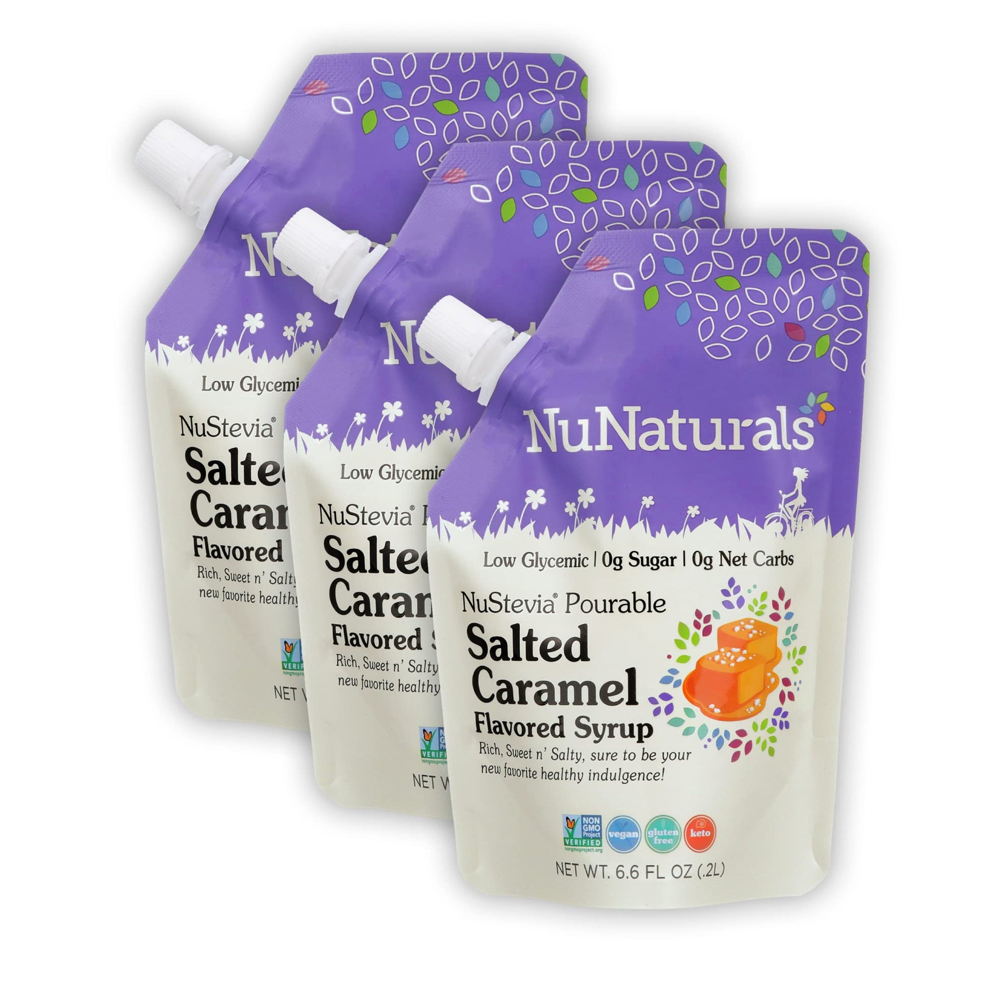 Nunaturals Stevia Syrup, Sugar-Free Sweetener, Plant-Based Sugar Substitute, Zero Calorie, Salted Caramel, 6.6Oz (3-Pack)