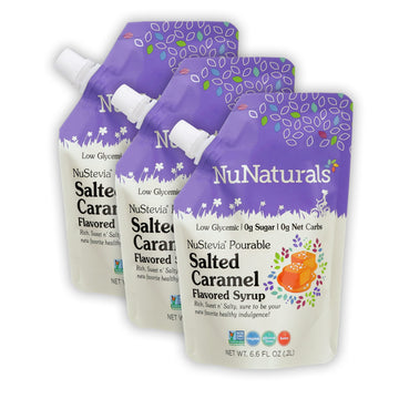 Nunaturals Stevia Syrup, Sugar-Free Sweetener, Plant-Based Sugar Substitute, Zero Calorie, Salted Caramel, 6.6Oz (3-Pack)