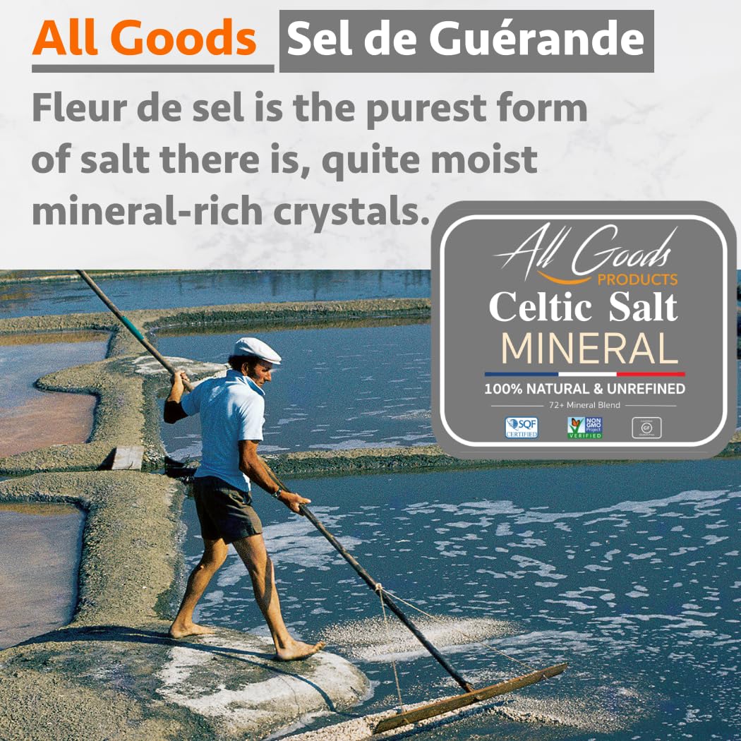 All Goods Organic Celtic Salt - Coarse 5 oz, 82 Minerals, French Gray, Hand-Harvested, Les Gu  randais, Unrefined.