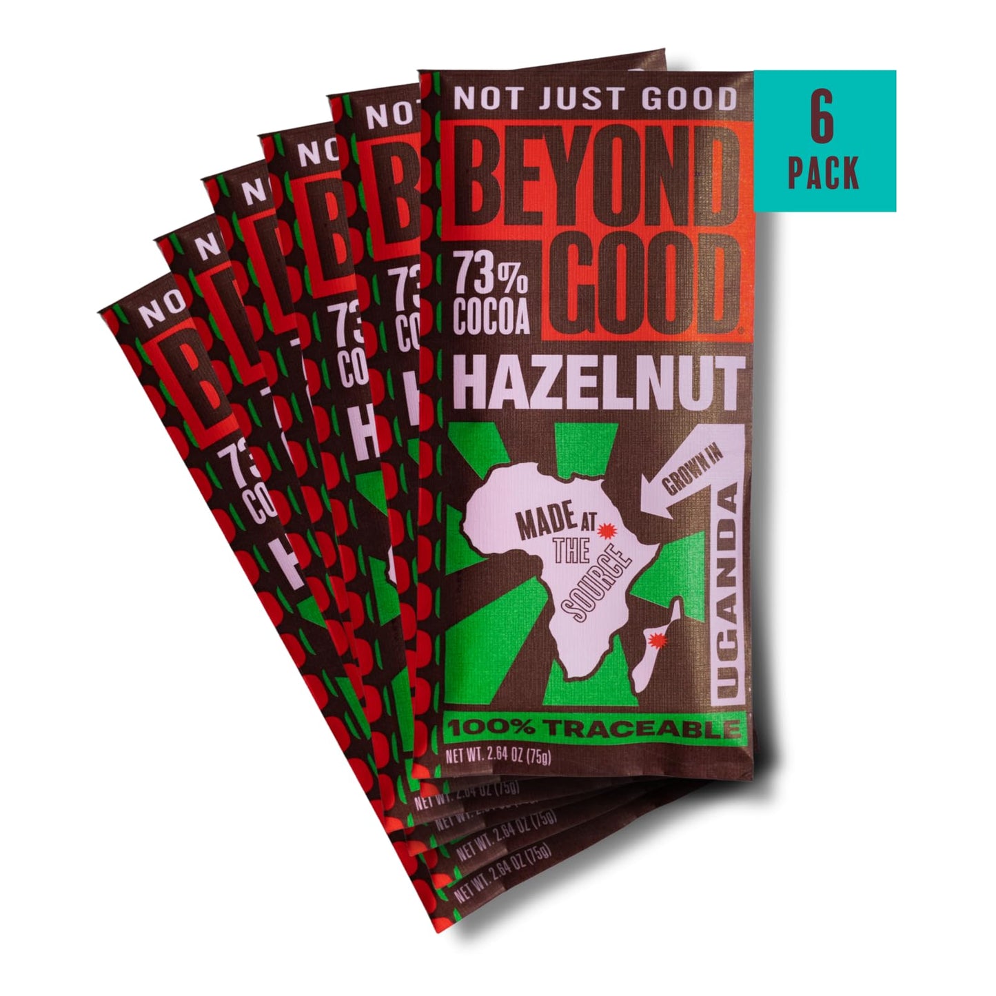 Beyond Good 73% Cocoa Dark Chocolate With Hazelnuts | 6 Pack - Chocolate Bars | Direct Trade  Vegan  Kosher  Non-Gmo | Single Oriflavor Blend Ugandan Chocolate