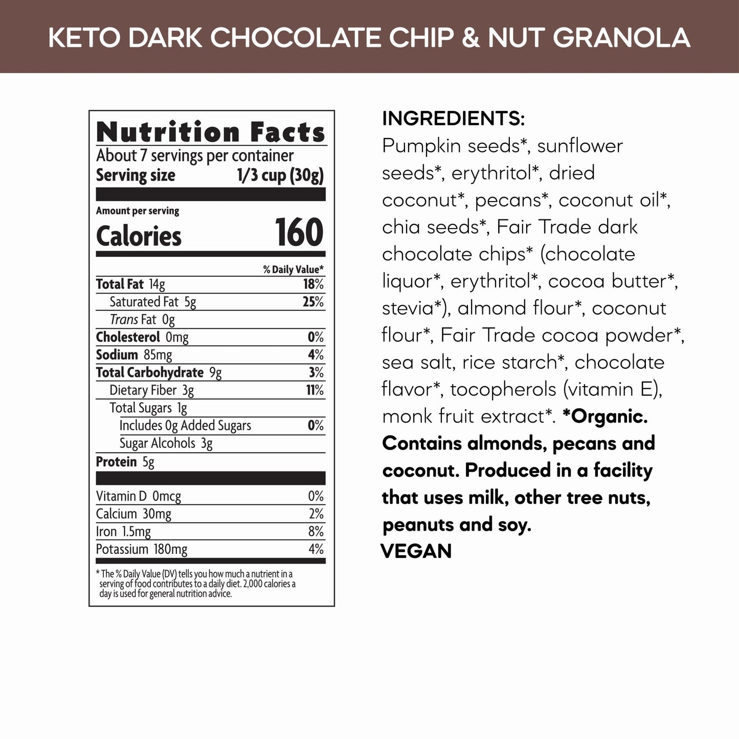 Natures Path Organic Keto Crunch Dark Chocolate Chip And Nut Granola, 8 Ounce, Keto Certified, Non-Gmo, Gluten Free, 3G Net Carb