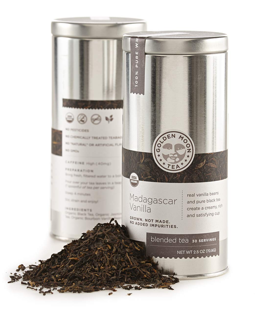 Golden Moon Tea Organic Madagascar Bourbon Vanilla Black Tea - Loose Leaf, Non-GMO - 2.5 Ounce Travel Tin (30 Servings)