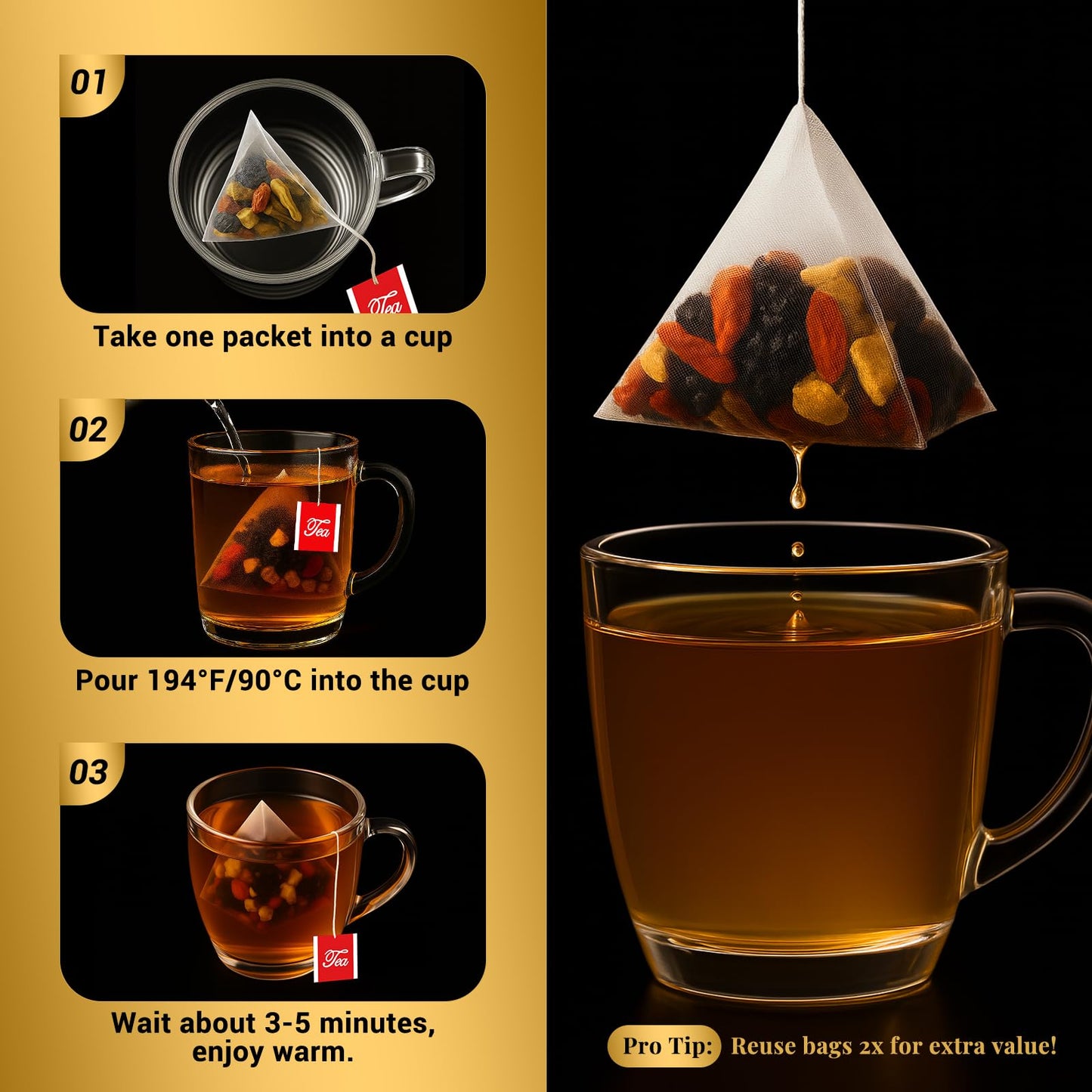 Ginseng Six Treasure Tea - Traditional Kidney Tea for Men & Women, Natural Herbal Formula Bags with 6 Precious Ingredients, Gift