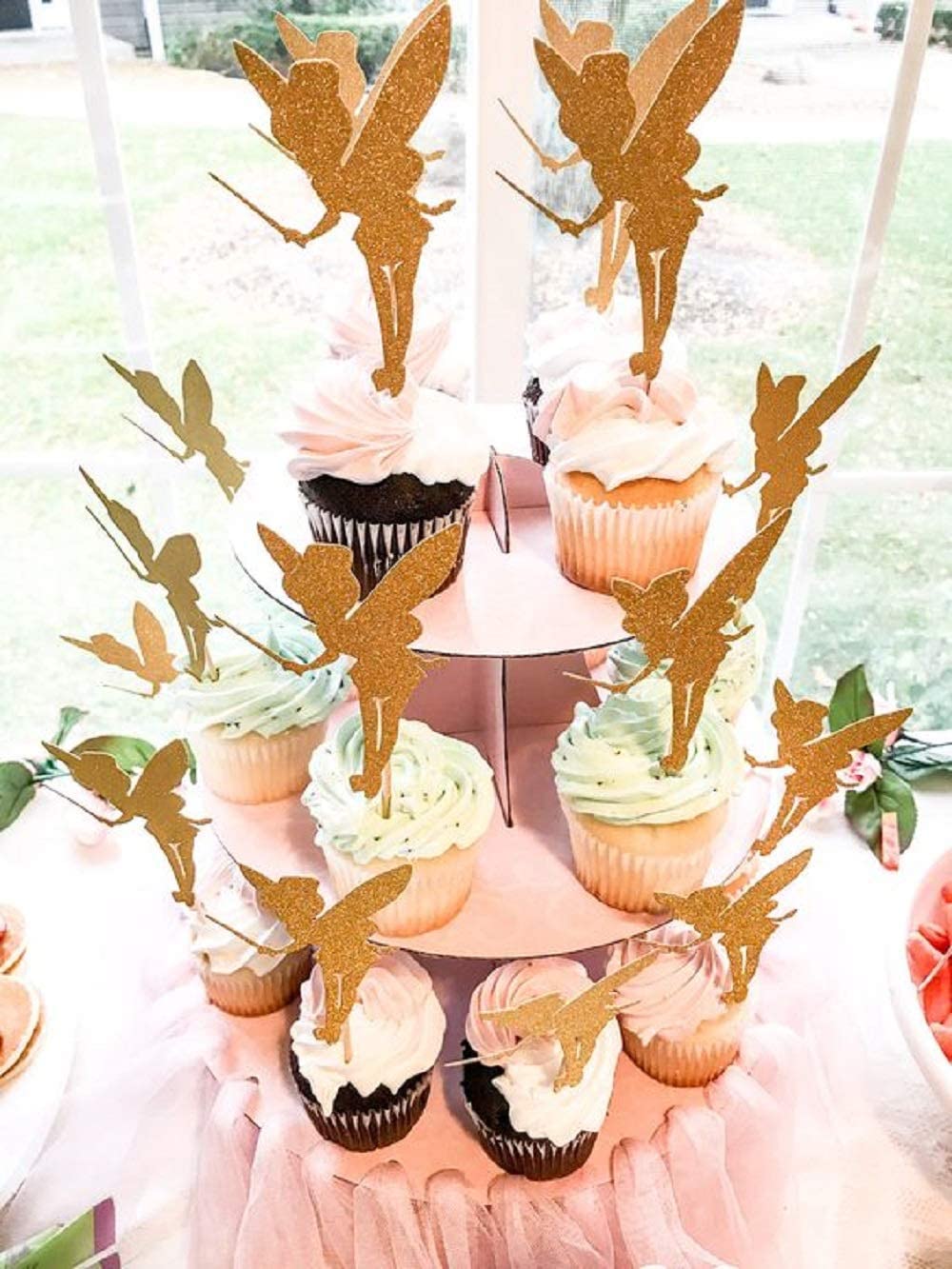 Jevenis 32Pcs Gold Glitter Fairy Cupcake Toppers Angel Cake Topper Ballet Cupcake Topper For Birthday Bridal Shower Baby Shower