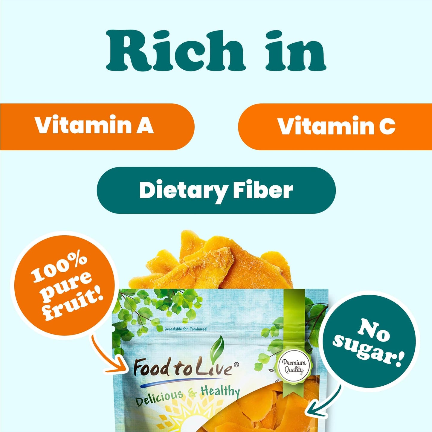 Food To Live Dried Mango Cheeks, 8 Ounces - Premium Quality, Unsweetened, Unsulfured, And Preservative-Free. Naturally Gluten-Fr