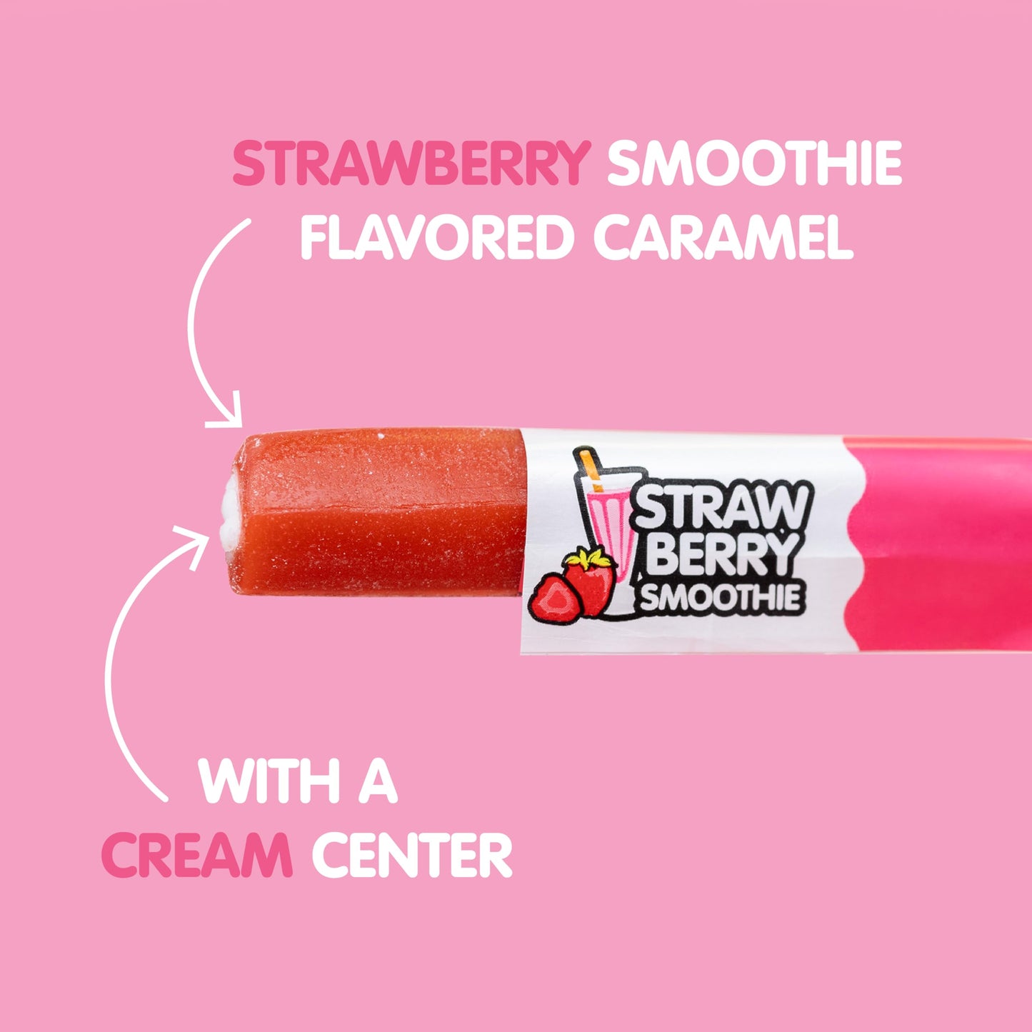 Goetze s Candy Strawberry Smoothie Cow Tales - 2.25 Pound Canister (36 Ounces) - Fresh from the Factory
