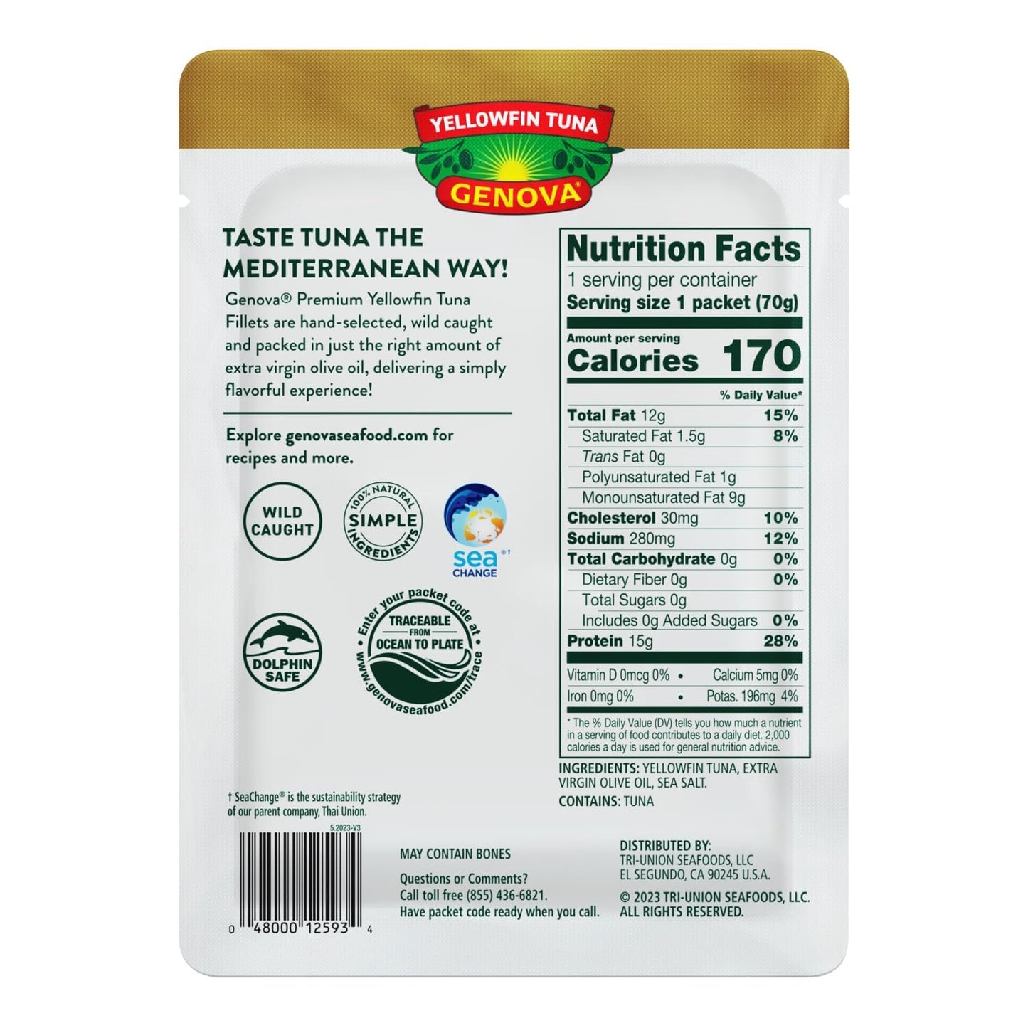 Genova Premium Yellowfin Tuna In Extra Virgin Olive Oil, 2.5 Ounce Packets (Pack Of 12), Wild Caught Tuna