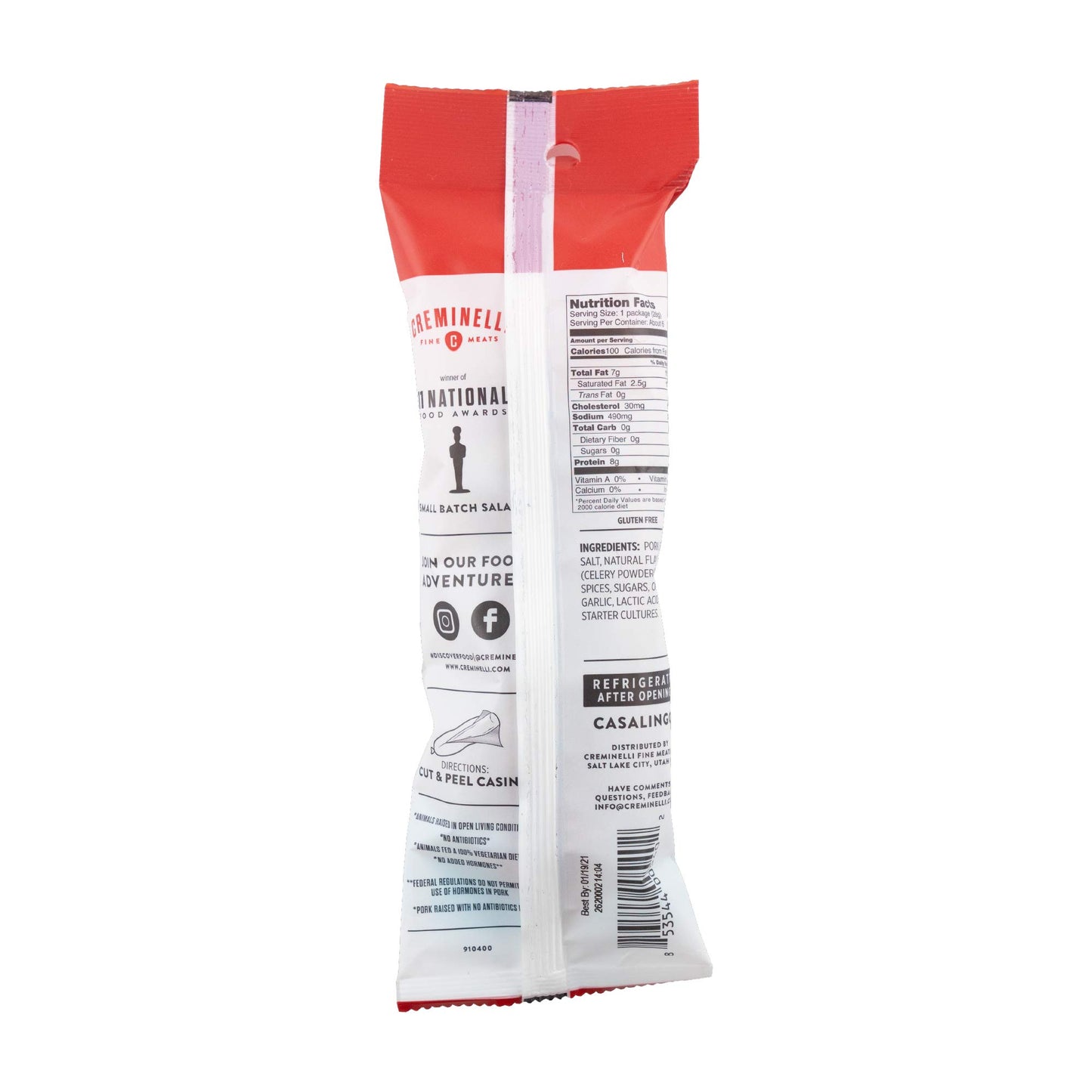 Creminelli Casalingo Salami, (3 Count, 5.5Oz), Humanely Raised Pork*, No Added Nitrates Or Nitrites, No Artificial Ingredients,