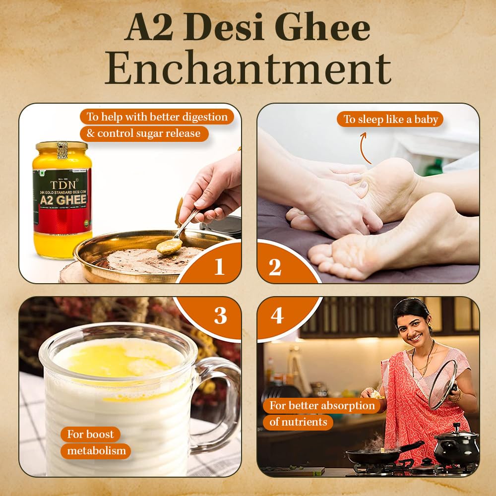 Tdn Fresh A2 Cow Ghee - 500Ml Glass Bottle, Nddb A2 Lab Certified, A2 Ghee Bilona Method, A2 Organic Cow Ghee, Grassfed, Cultured Enhanced & Traditional Ghee, Curd Churned A2 Ghee, A2 Pure Ghee