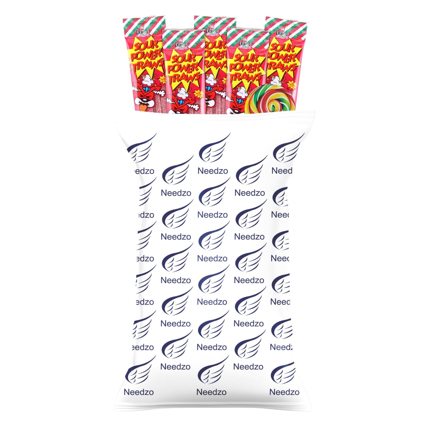 Needzo Sour Straws Watermelon, Chewy Sugar Coated Candy, Individually Packages, Swirl Sticker Included, 1.75 Ounces, (Pack Of 5)
