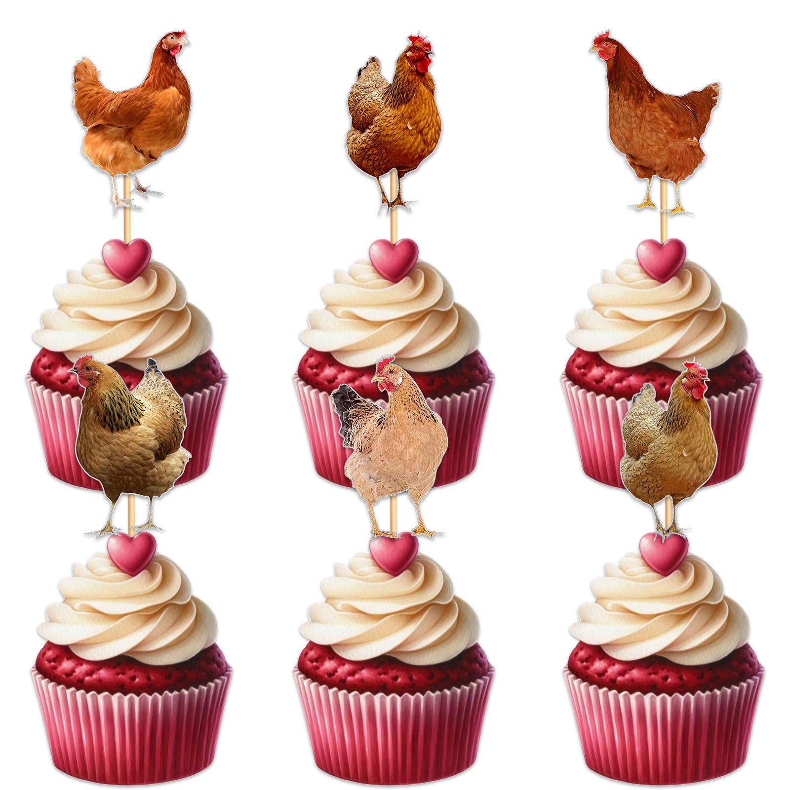 18 Pieces Glitter Hen Cupcake Topper For Farm Theme Party Favors Decorations Men Women Happy Birthday Party Decor Supplies