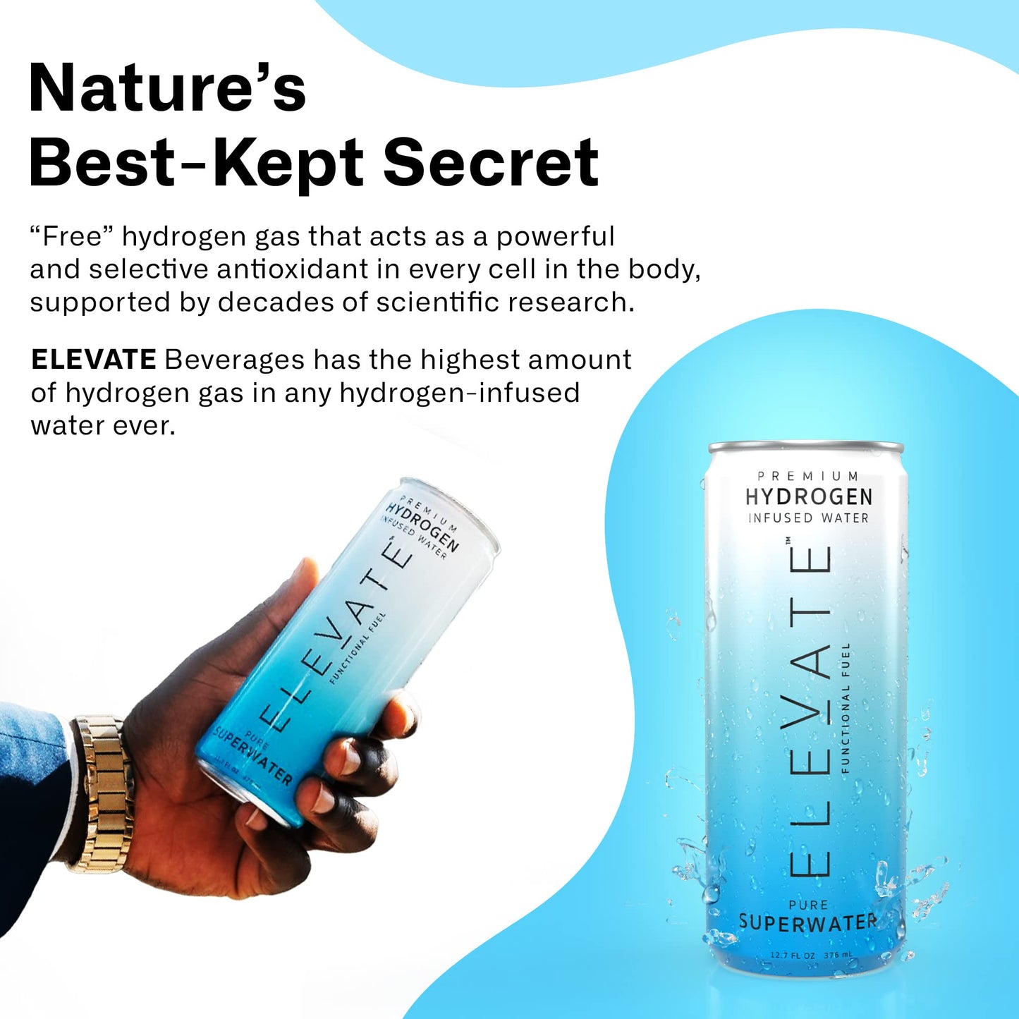 Elevate Hydrogen Water (12 Pack) Highest Hydrogen Infused Water For Recovery, Energy, Hydration, Focus, And Endurance. 3-5 Ppm M