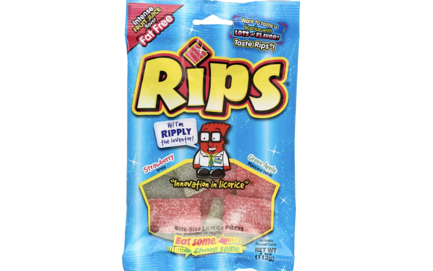 Licorice Bite Size Candy Real Fruit Juice Flavored Fat Free Rips Candies (4Oz) And Sour Dudes | Strawberry, Raspberry,Cherry, Wi