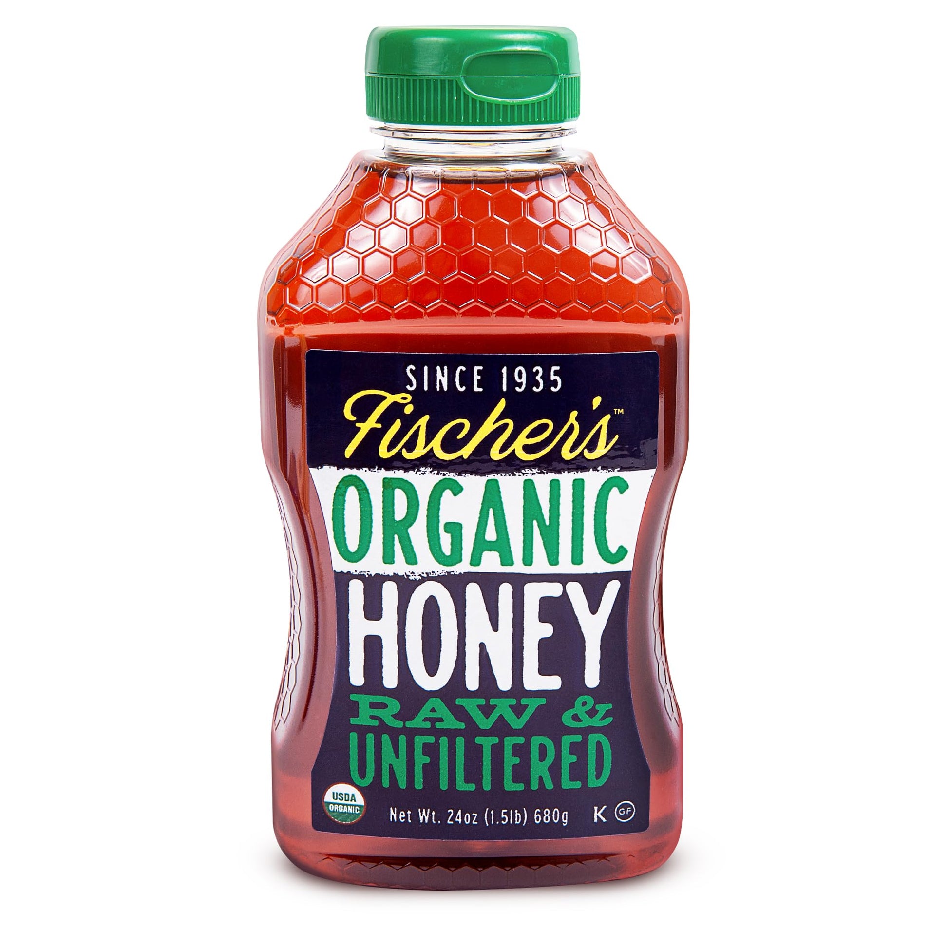 Fischers 100% Organic Raw Honey, USDA Certified, 24 Oz - Pure, Unfiltered Natural Sweetener