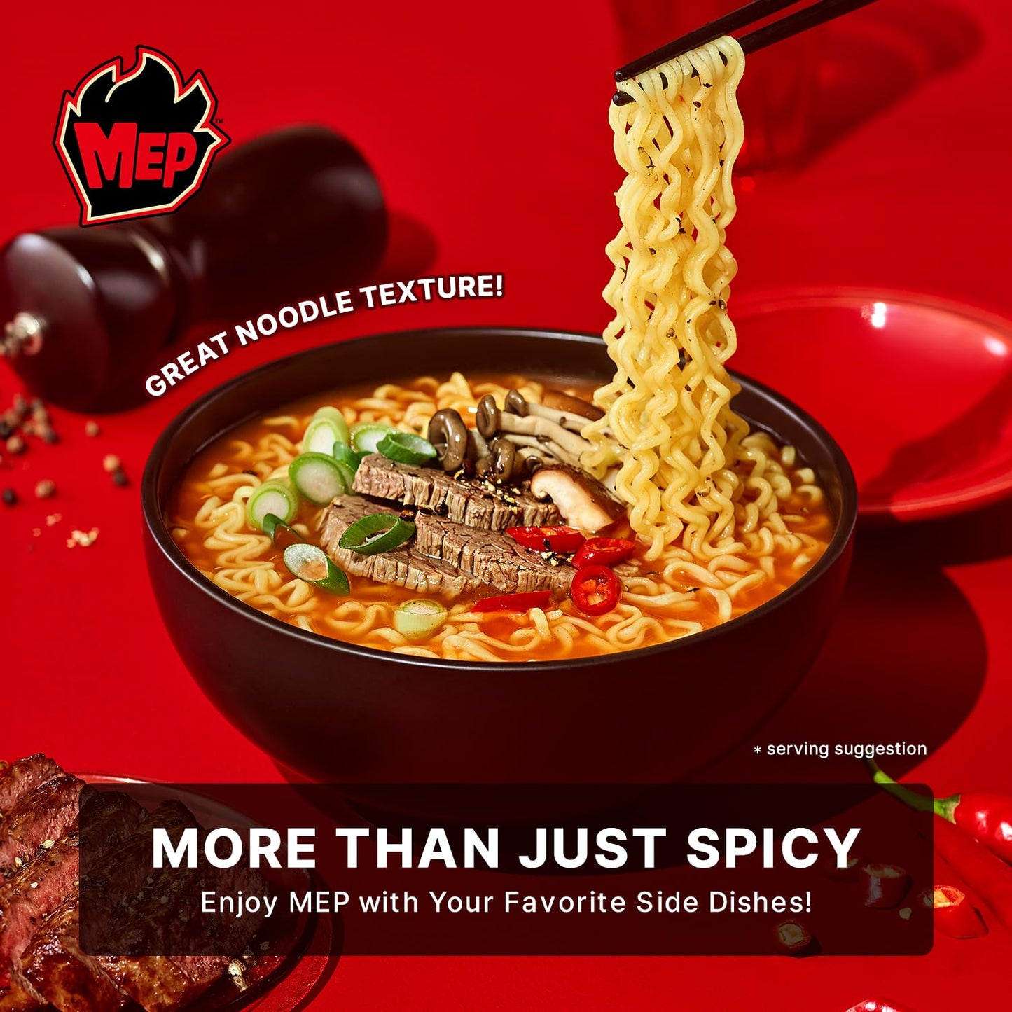MEP Black Pepper and Beef Flavor, Instant Korean Ramen noodles, Spicy Ramyeon Noodle Soup [4.23 OZ (120g) x 4 Bags]