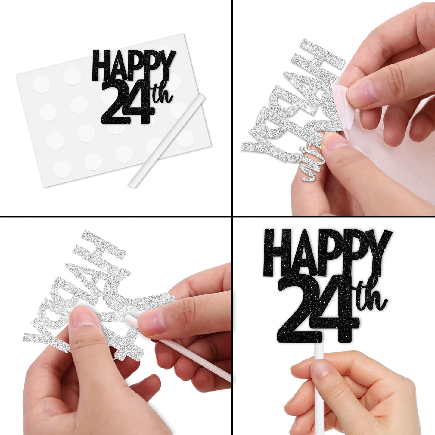 18Pcs Black Glitter Happy 24Th Dessert Cupcake Topper Pick For Funny Legend Since 2001 Theme Decor Supplies Men Women Happy 24 B