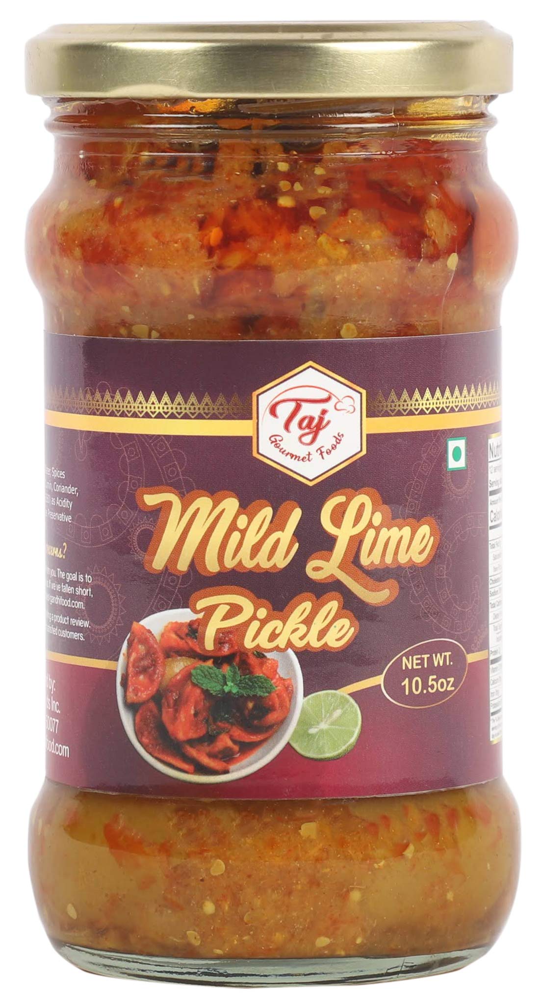 TAJ Gourmet Mild Lime Pickle, (Lime Achar), 300g (10.5oz)