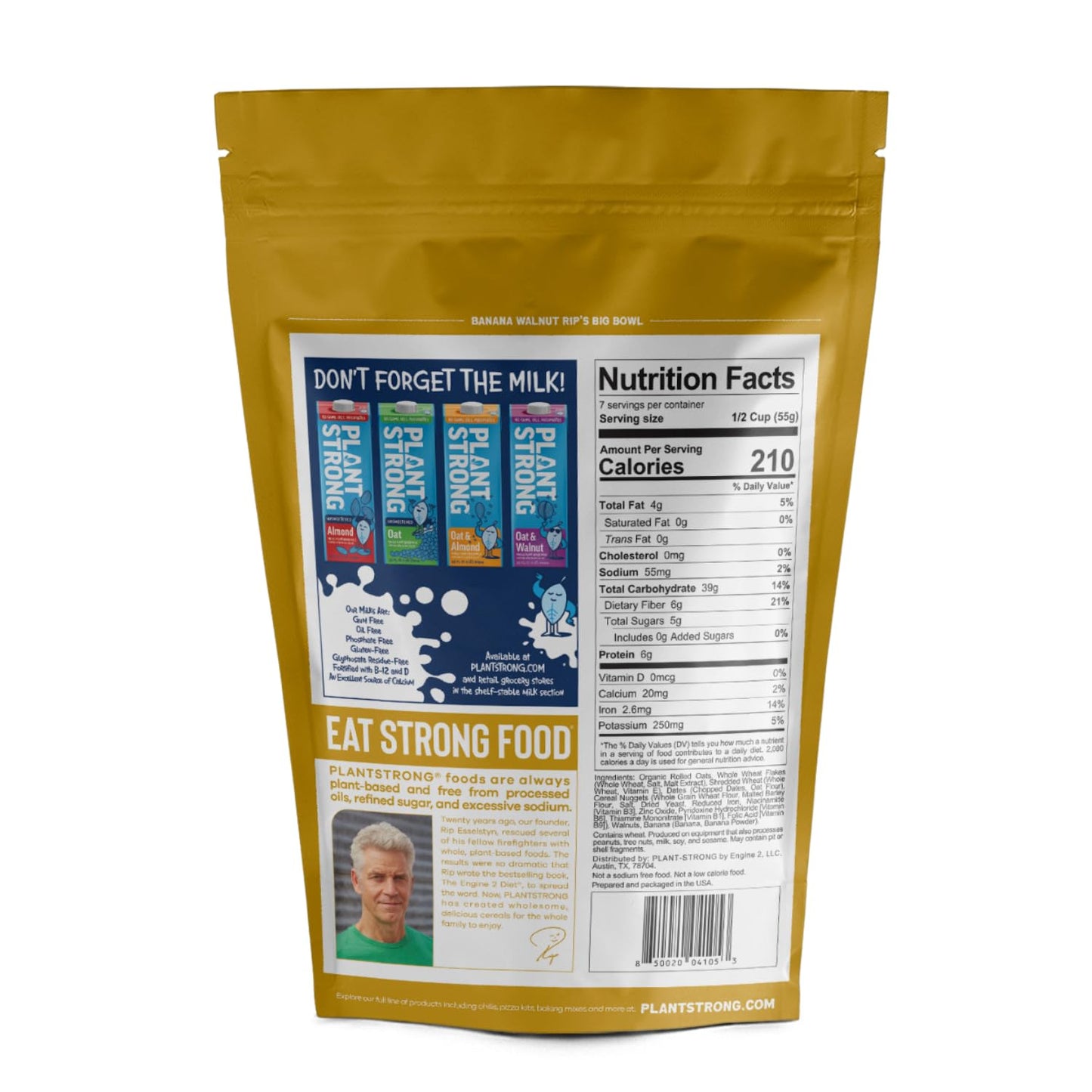 PLANTSTRONG Banana Walnut Cereal, Non-GMO, Whole-Grain, 14oz Bags, 6-Pack