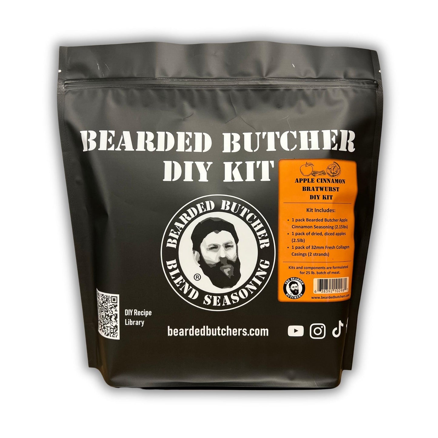 Bearded Butchers Apple Cinnamon Bratwurst DIY Kit - Make Sweet & Savory Homemade Brats - Includes Apple Cinnamon Seasoning, Drie