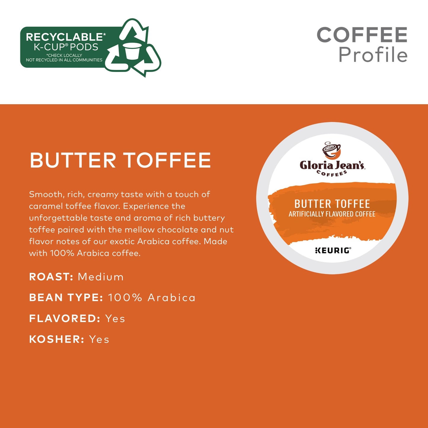 Gloria Jean'S Coffees Butter Toffee, Single-Serve Keurig K-Cup Pods, Flavored Medium Roast Coffee, 24 Count (Pack Of 1)
