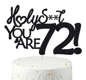 veegood 72 Cake Toppers, 72 Birthday Cake Toppers-Black Glitter, Funny 72nd Cake Topper for Men For Women, 72nd birthday decorat
