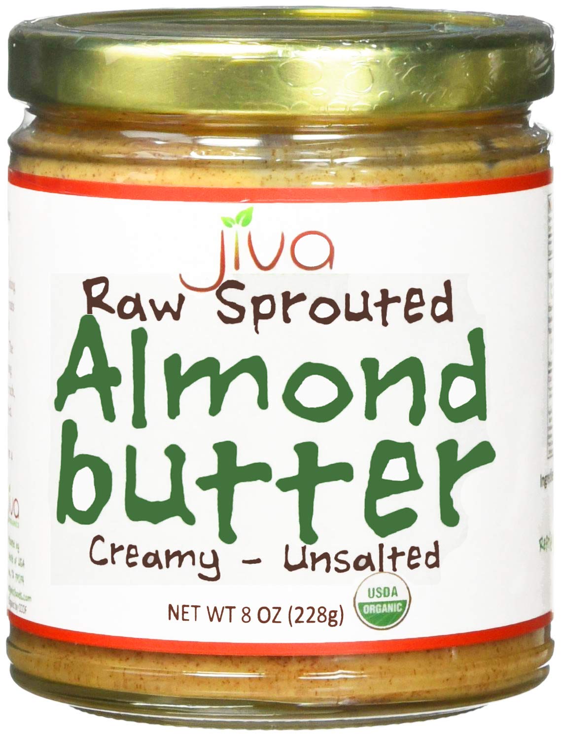 Jiva Organics Raw Sprouted Organic Almond Butter 8-Ounce Jar