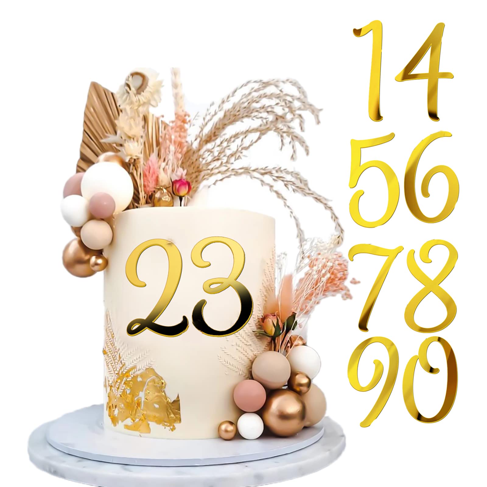 Large Acrylic Cake Numbers Topper, 3.5 Inch 0-9 Numbers Happy Birthday Cake Topper Gold Acrylic Wedding Party Cupcake Toppers Fo
