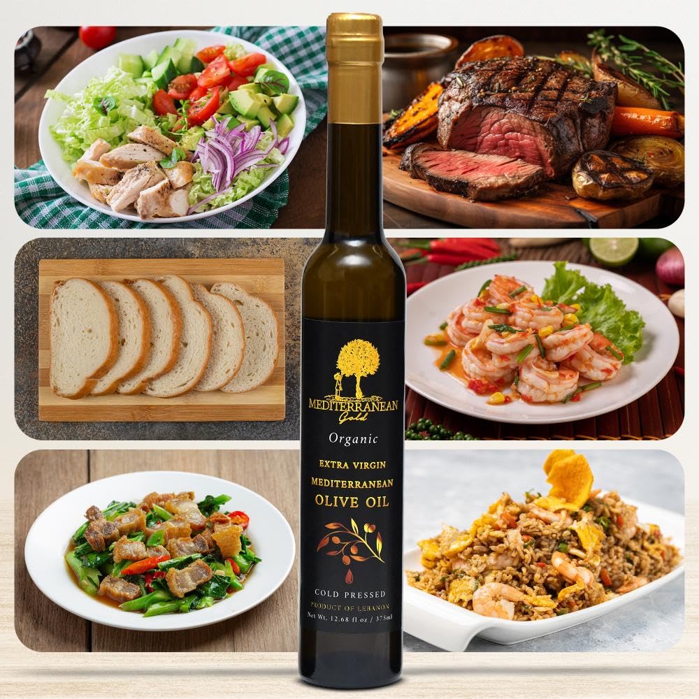 Mediterranean Gold Organic Olive Oil Extra Virgin - First 100% Nature-Made Cold Pressed, Unfiltered & Hand-Harvested, Ensure Hig