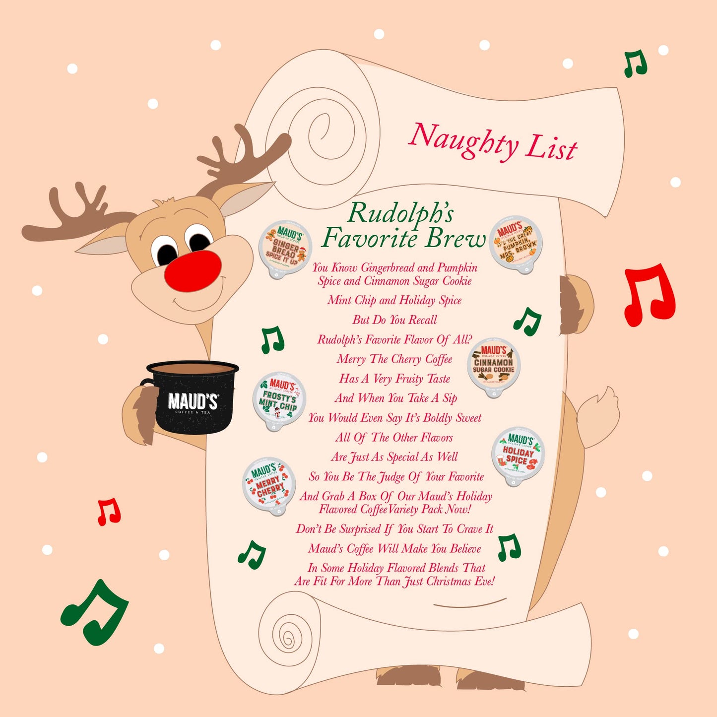 Mauds Holiday Flavored Coffee Pods Variety Pack  42 ct | 6 Assorted Blends | 100% Arabica Flavored Coffee | Solar Energy Produced Recyclable Single Serve Pods Compatible with Keurig K-Cup malt-inspired