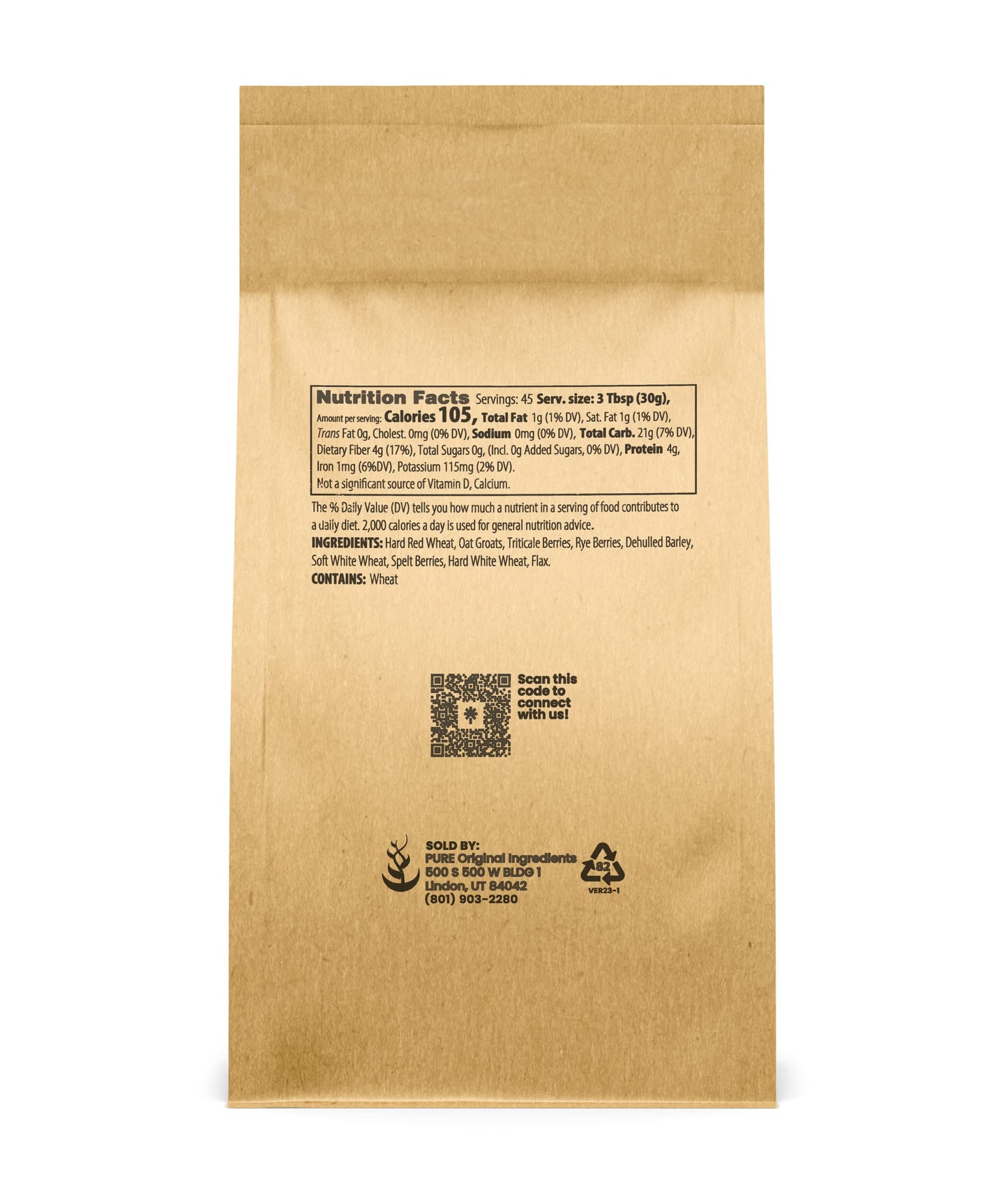 Pure Original Ingredients 9 Grain Flour (3 Lb), Bread, Dough, Storable, Transportable, No Additives Or Fillers