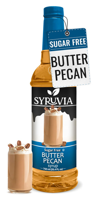Syruvia Sugar-Free Butter Pecan Coffee Syrup - 25.4 fl oz Premium Coffee Flavoring Syrup - 0 Calorie- Kosher Coffee Syrups, Glut