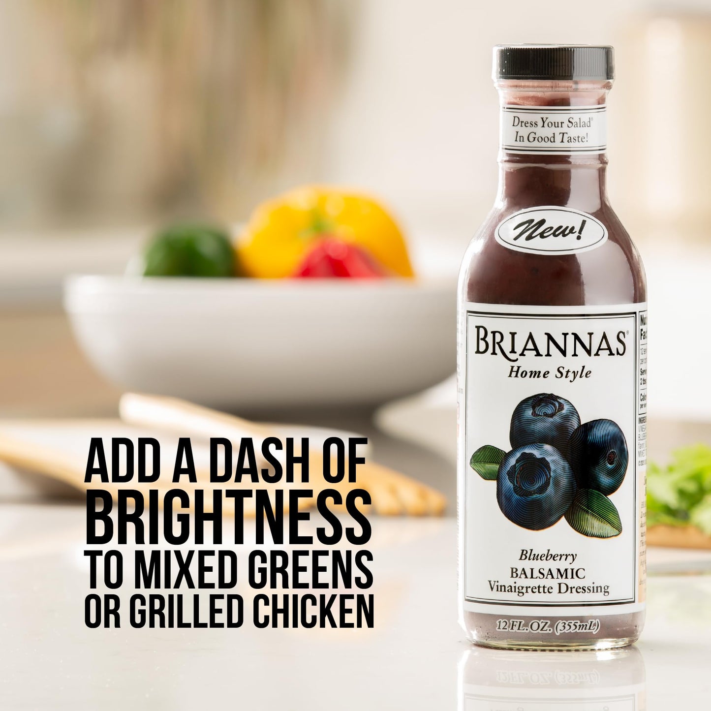 BRIANNAS Blueberry Balsamic Vinaigrette Dressing - Gluten Free, Low Sugar, 12 oz - Premium Salad Dressing for Healthy Meals