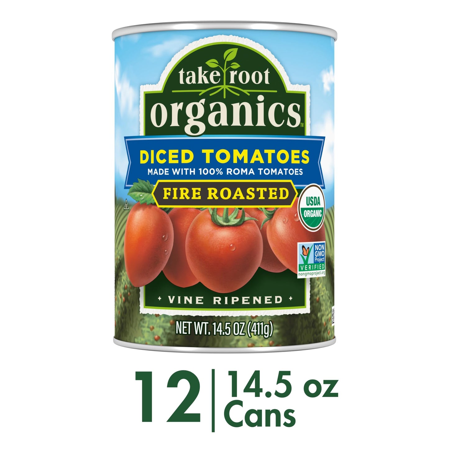 Take Root Organics Fire Roasted Canned Organic Diced Tomatoes, 14.5 Oz Can (Pack Of 12 Cans)