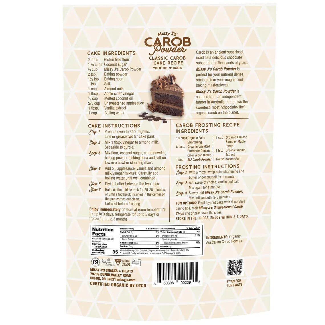Missy Js Organic Roasted Carob Powder, Vegan, Gluten-Free, 8 Ounce, 3 Pack