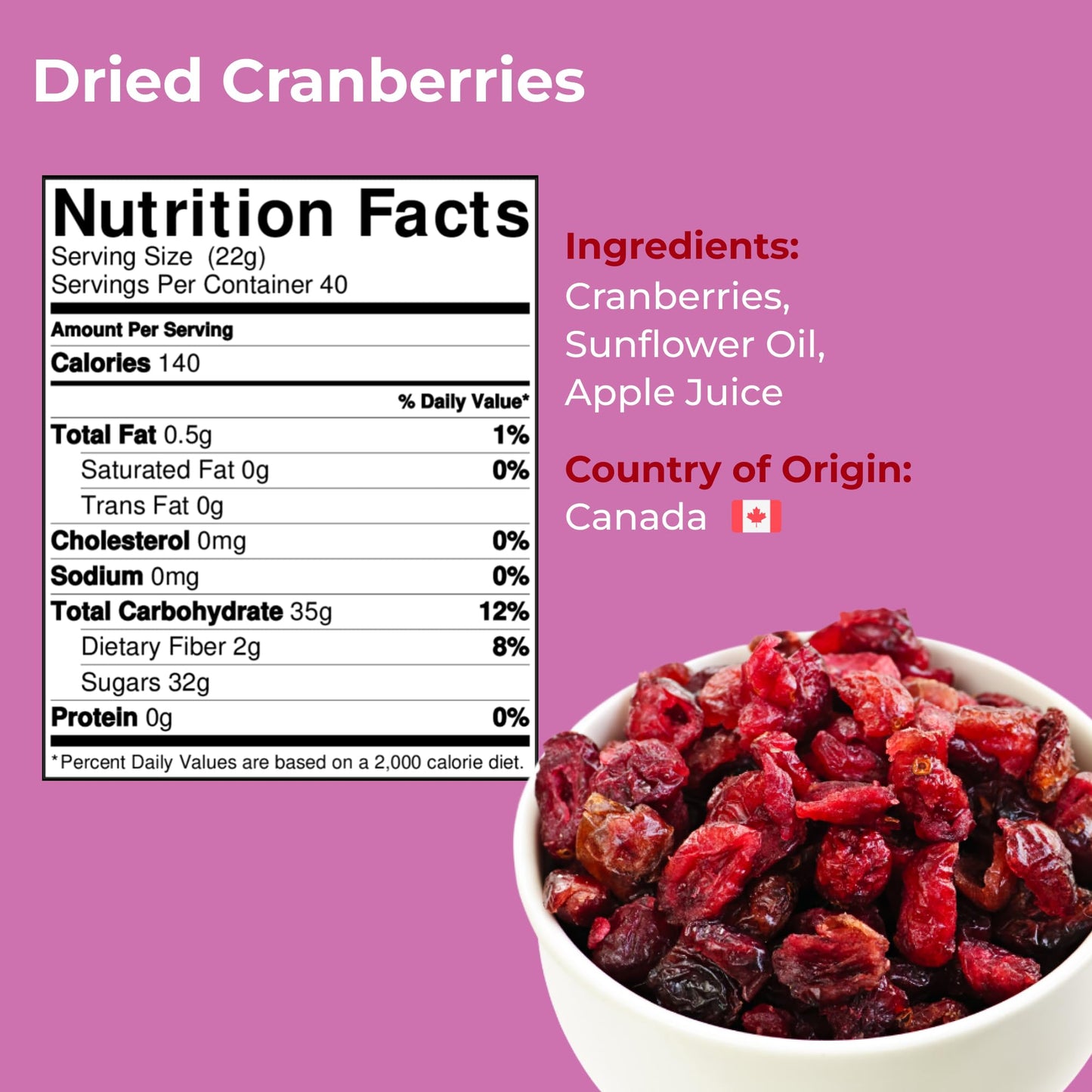 Amrita Dried Cranberries 2 Lb | Sweetened With Apple Juice, Unsulfured, Gluten Free, Non-Gmo, No Preservatives | Packed Fresh In Resealable Bags | Fruit Snacks, Salads, Baking