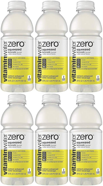 Vitamin Water Zero, Lemonade - Squeezed, 20oz Bottle (Pack of 6, Total of 120 Oz)